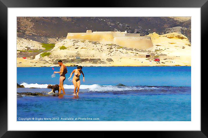 Beach beneath a castle Framed Mounted Print by Digby Merry