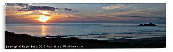 Cornish Sunset Panorama Acrylic by Roger Butler