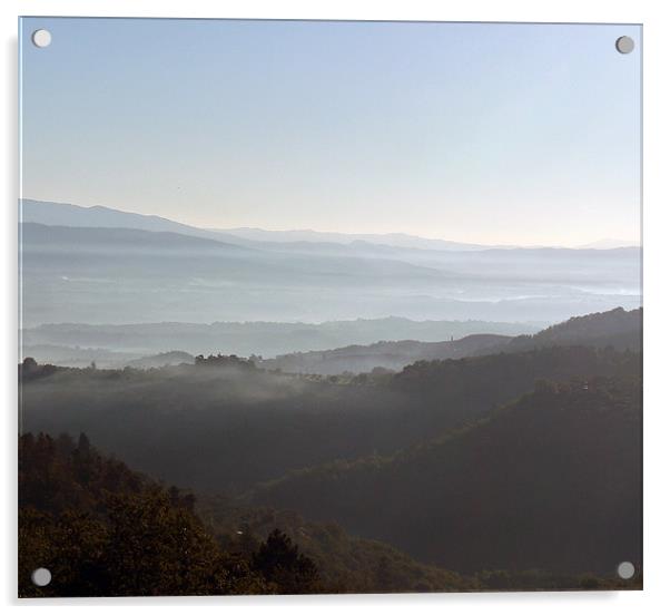 Tuscan Valleys of mist Acrylic by Richard Ashton