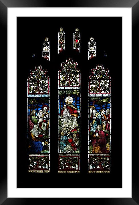 stained glass windows (St John the Baptist Church, Framed Mounted Print by Heather Newton