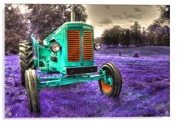 Surreal Vintage Turquoise Tractor Acrylic by Gavin Wilson