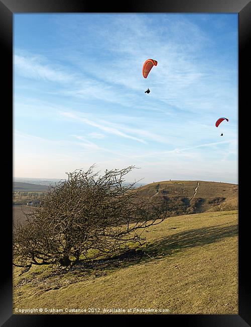 Paragliding on the Downs Framed Print by Graham Custance