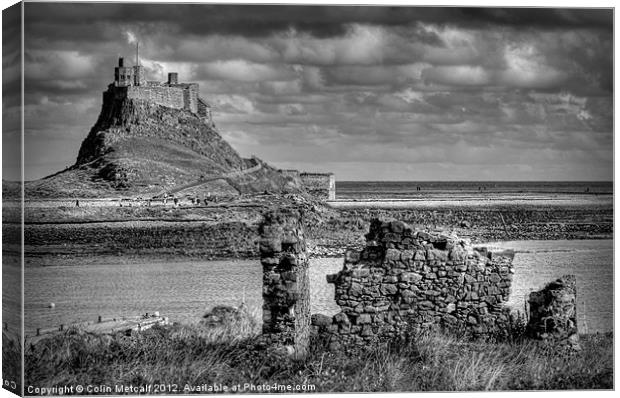 Lindifarne Castle (Holy Island) in Mono Canvas Print by Colin Metcalf
