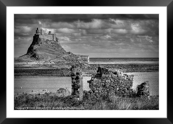 Lindifarne Castle (Holy Island) in Mono Framed Mounted Print by Colin Metcalf