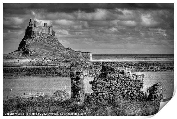 Lindifarne Castle (Holy Island) in Mono Print by Colin Metcalf
