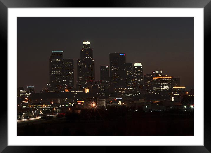 Flickering Downtown L.A. Framed Mounted Print by Panas Wiwatpanachat