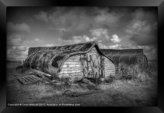 Fisherman's Hut in Mono. Framed Print by Colin Metcalf