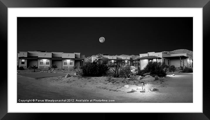 Desert Moon in Black and White Framed Mounted Print by Panas Wiwatpanachat
