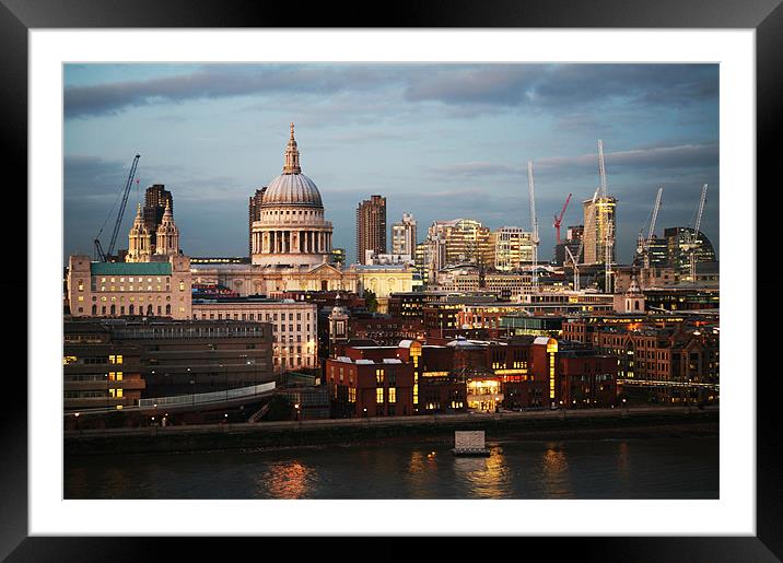 City of London and St Paul's Cathedral at dusk Framed Mounted Print by Linda More
