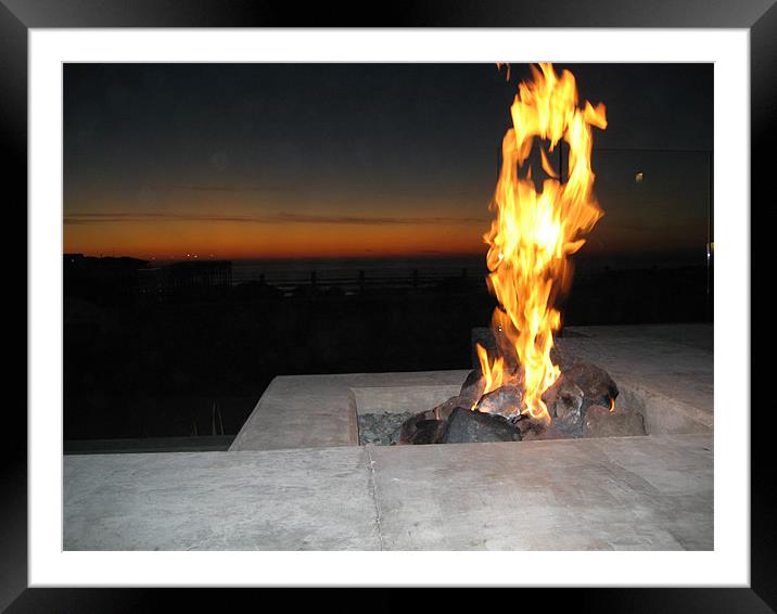 Fire at dusk in San Diego Framed Mounted Print by Lori Allan
