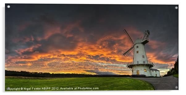Welsh windmill sunset Acrylic by Creative Photography Wales