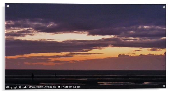 Antony Gormleys Another Place at Sunset Acrylic by John Wain