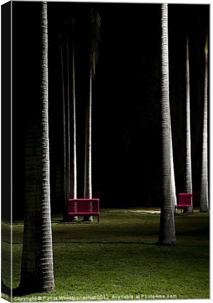 Two Chairs in a Park Canvas Print by Panas Wiwatpanachat