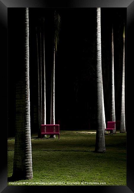Two Chairs in a Park Framed Print by Panas Wiwatpanachat