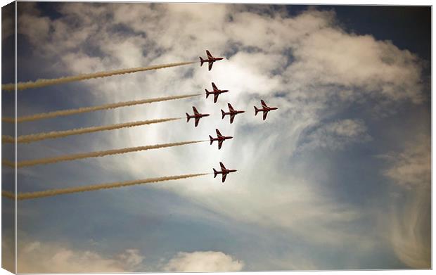 Seven Red Arrows Soaring Canvas Print by Graham Parry