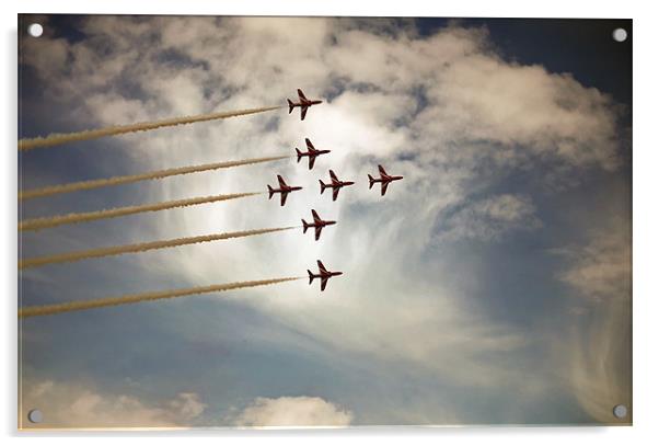 Seven Red Arrows Soaring Acrylic by Graham Parry