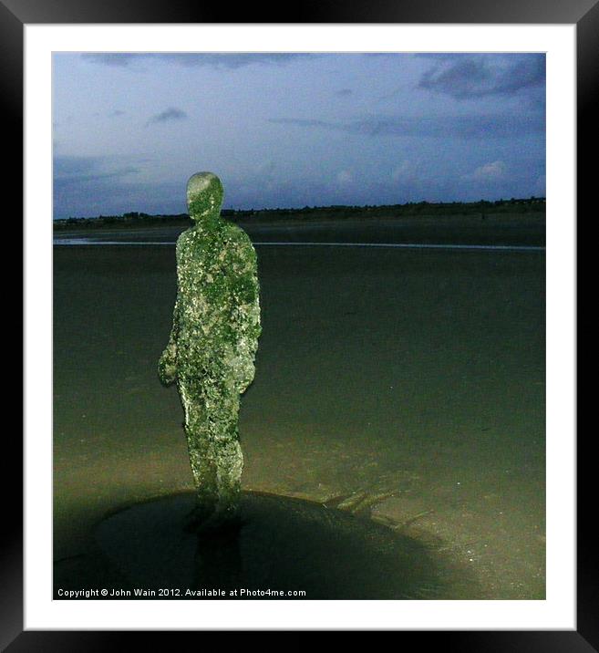 Last Antony Gormley on the Beach Framed Mounted Print by John Wain