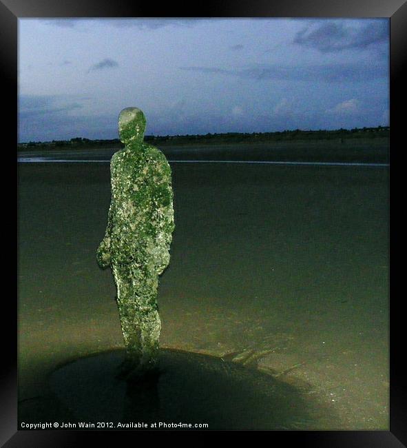 Last Antony Gormley on the Beach Framed Print by John Wain
