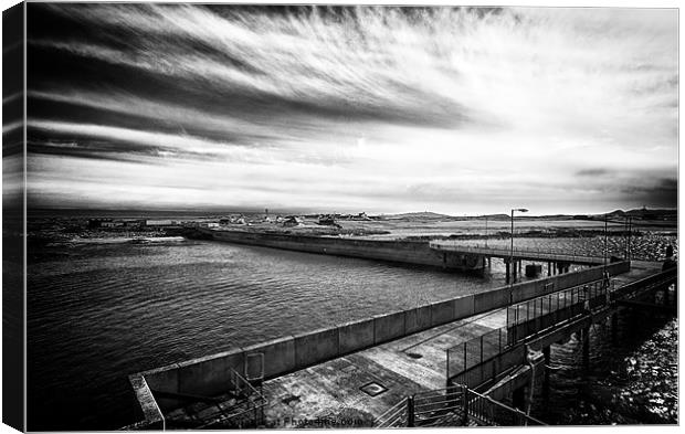 Tiree Harbour in B & W Canvas Print by Fiona Messenger