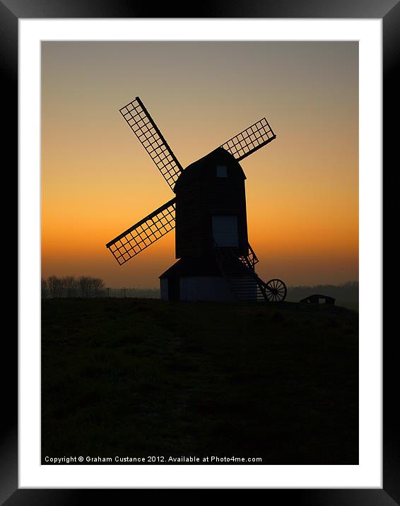 Windmill Silhouette Framed Mounted Print by Graham Custance