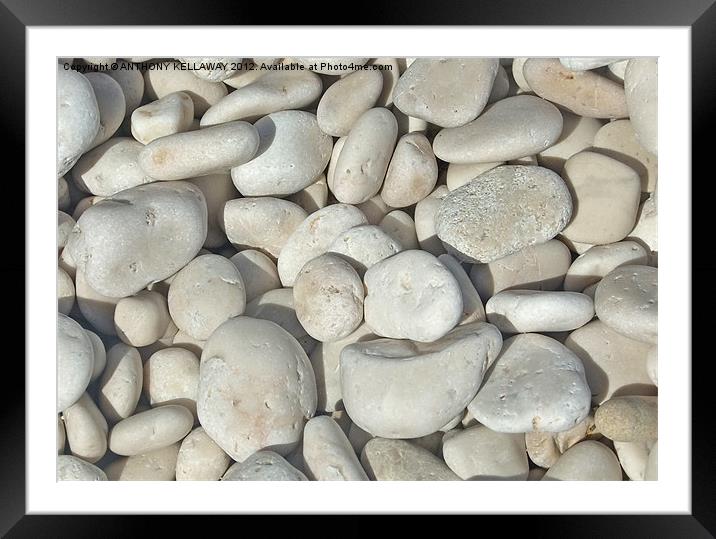 pebbles Litherso beach Kefalonia Framed Mounted Print by Anthony Kellaway