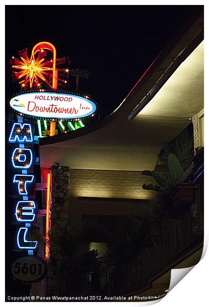 Hollywood Downtown Motel Print by Panas Wiwatpanachat