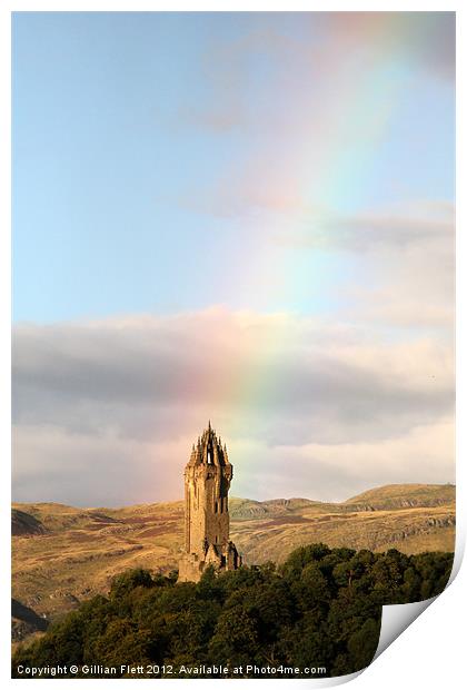 Rainbow over Wallace Monument Print by Gillian Flett