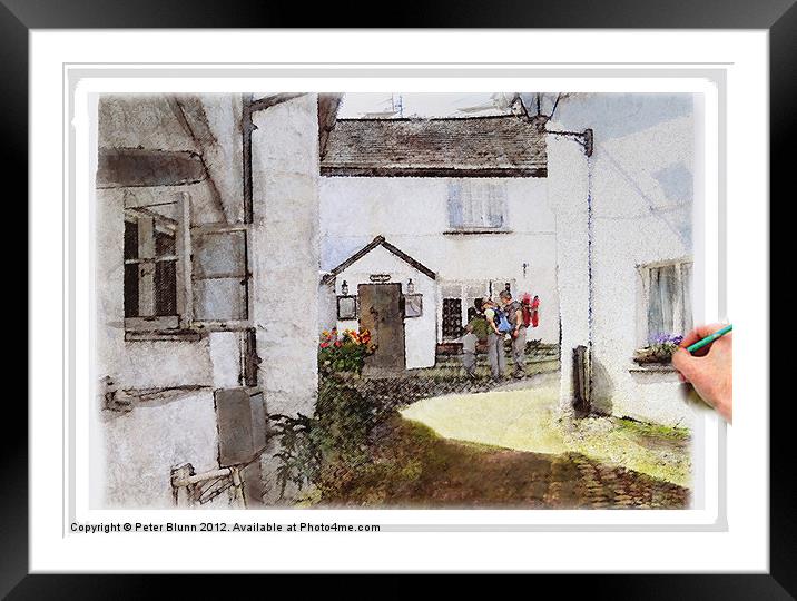 Hawkshead Cottages Painting Framed Mounted Print by Peter Blunn