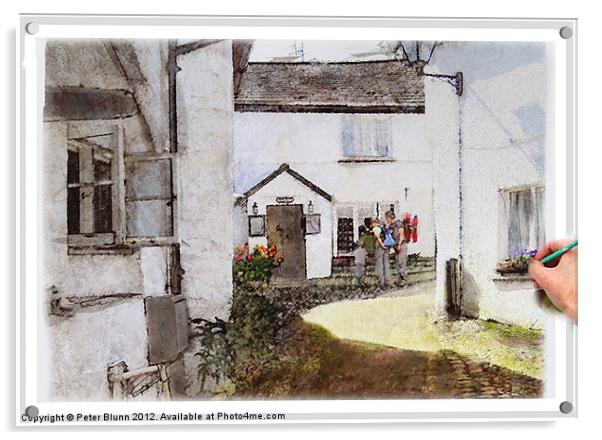 Hawkshead Cottages Painting Acrylic by Peter Blunn