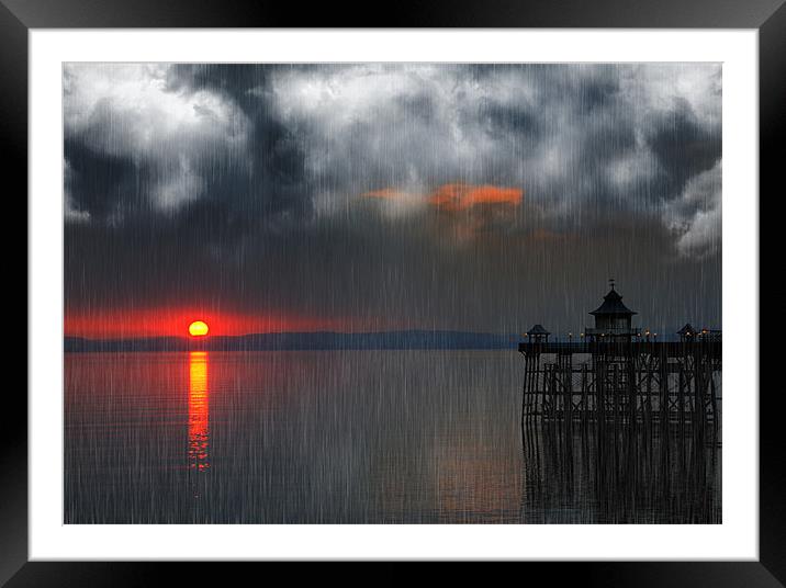 Rainy Sunset over Clevedon Pier Framed Mounted Print by Mike Gorton