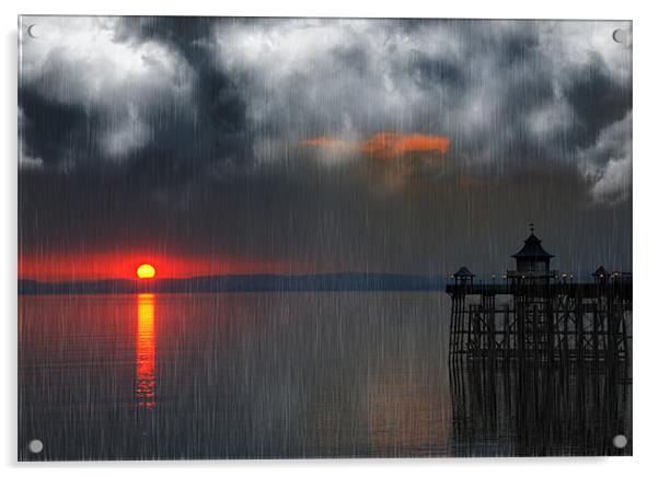 Rainy Sunset over Clevedon Pier Acrylic by Mike Gorton