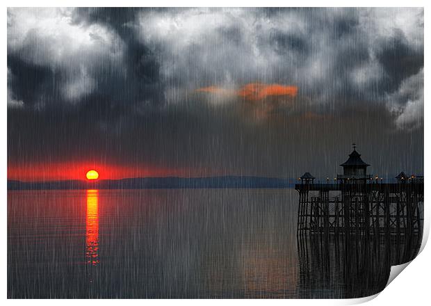 Rainy Sunset over Clevedon Pier Print by Mike Gorton