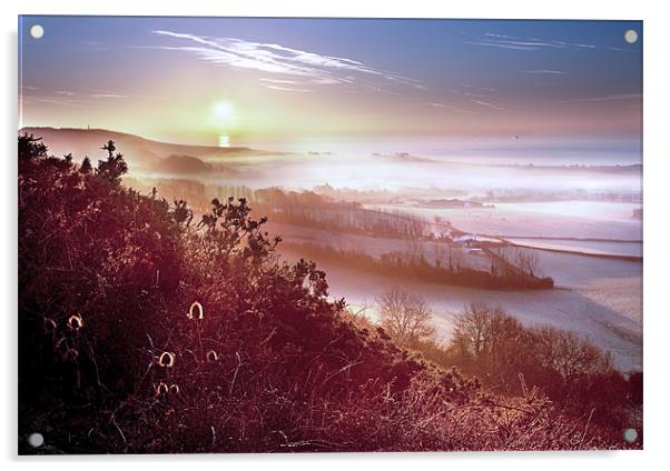 Misty Downs Sunrise Acrylic by Barry Maytum