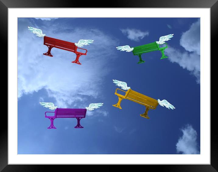 Flying Benches. Framed Mounted Print by Heather Goodwin