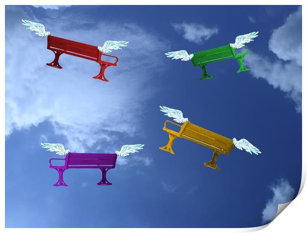 Flying Benches. Print by Heather Goodwin