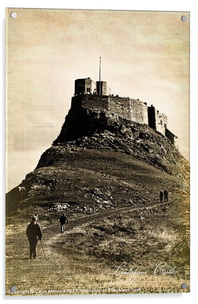 Vintage Lindisfarne Castle. Acrylic by Colin Metcalf