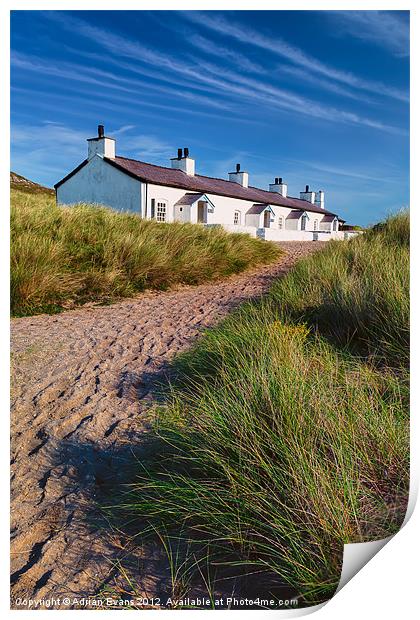 Pilots Cottages Llanddwyn Island Anglesey Print by Adrian Evans