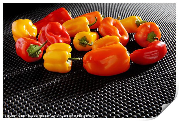 Red, Orange and Yellow Mini Bell Peppers Print by Nicholas Burningham
