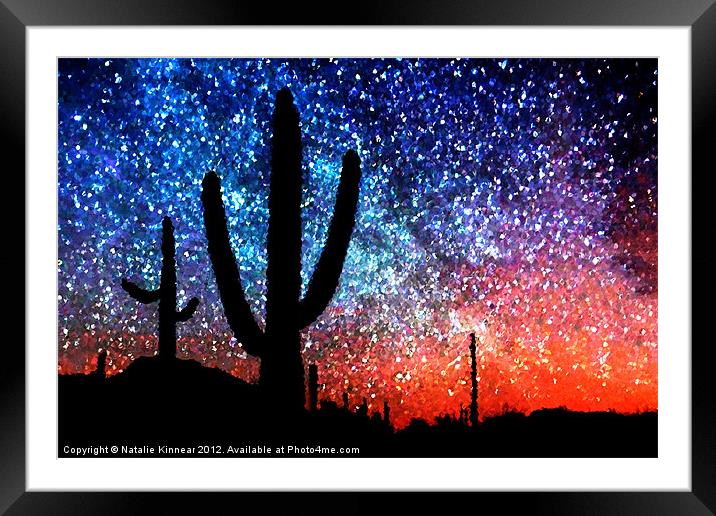 Digital Art Abstract - Desert Cacti and the Starry Framed Mounted Print by Natalie Kinnear