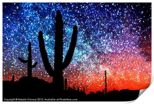 Digital Art Abstract - Desert Cacti and the Starry Print by Natalie Kinnear