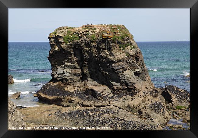Gull Rock, Porth Beach, Newquay, Cornwall Framed Print by Nicholas Burningham