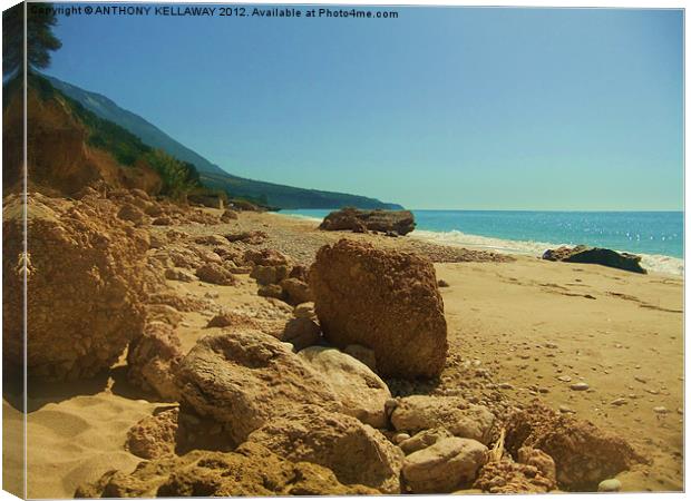 LITHERSO BEACH KEFALONIA Canvas Print by Anthony Kellaway