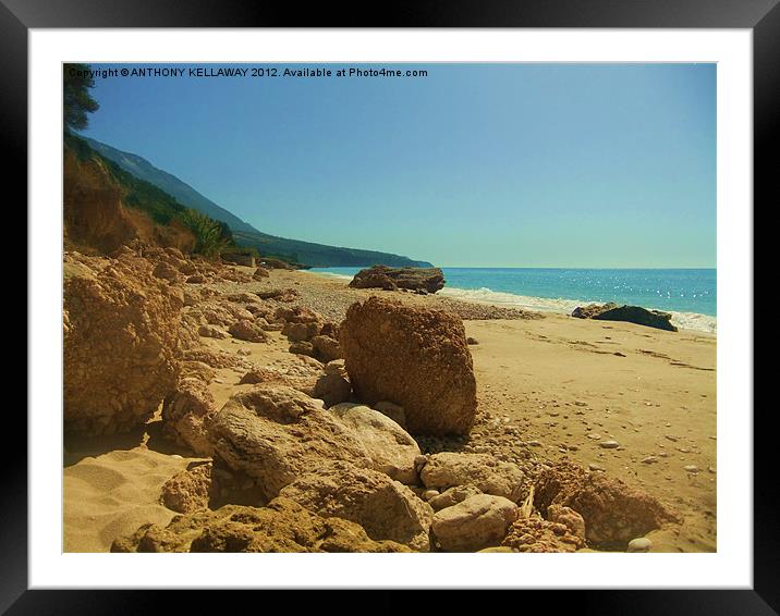 LITHERSO BEACH KEFALONIA Framed Mounted Print by Anthony Kellaway