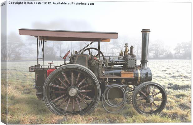 Traction Engine in the fog Canvas Print by Rob Lester