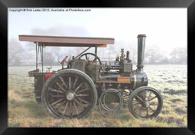 Traction Engine in the fog Framed Print by Rob Lester