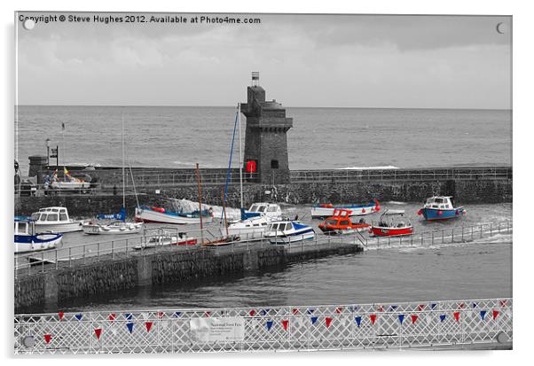 Selective colours of Lynmouth Harbour Acrylic by Steve Hughes