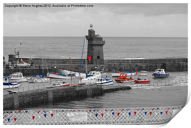 Selective colours of Lynmouth Harbour Print by Steve Hughes