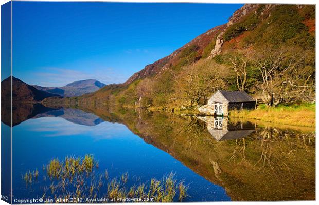 The Boathouse at Llyn Dinas Canvas Print by Jan Allen