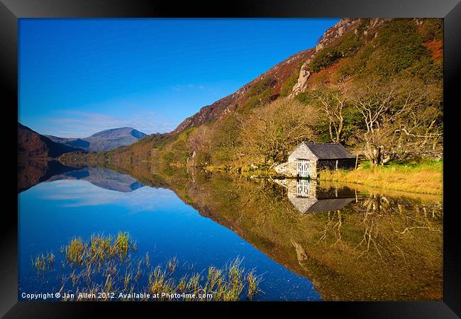 The Boathouse at Llyn Dinas Framed Print by Jan Allen