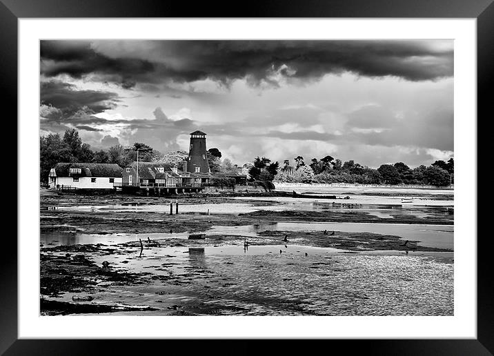 Langstone Mill Autumn Storm BW Framed Mounted Print by Sharpimage NET